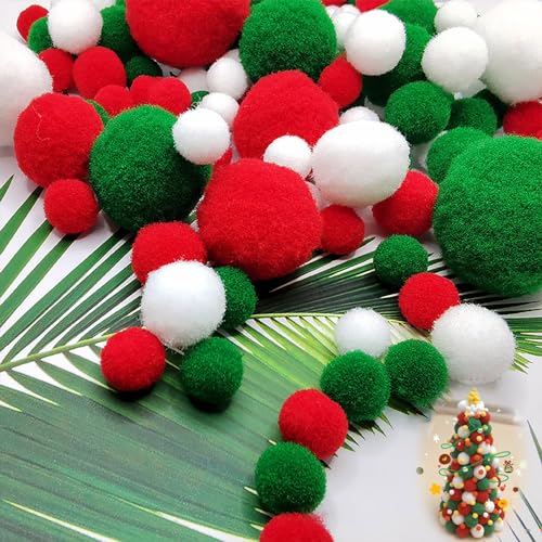 280 Pcs Bunt Pompons Weihnachten，Pompons Bälle Klein，Geeignet für handgefertigte DIY-Weihnachtsgirlanden, zum Schmücken von Weihnachtsbäumen und zum Basteln von Geschenken，Gemischte Packung von DSITNDAM