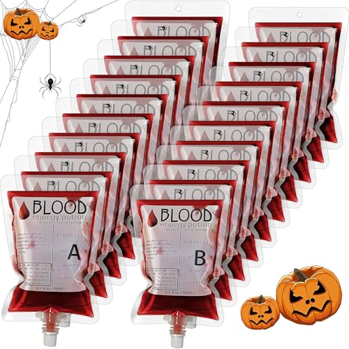 20 Stück Halloween-Blutbeutel zum Trinken, 150 ML Getränkeblutbeutel, wiederverwendbarer Getränkebeutel für Lebendblut von Mottopartys, Maskerade, Vampir, Zombie, Krankenschwester-Abschlussfeier-Requi von DSLIHA