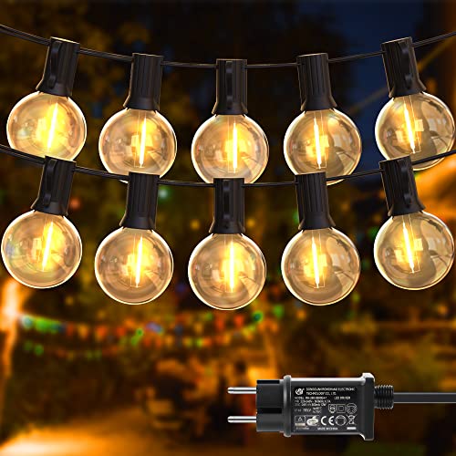 DSLebeen LED Lichterkette Außen Strom 50FT/15M Outdoor Lichterkette 25+2 G40 Glühbirnen Warmweiß 2700K Wasserdicht Lichterketten für Garten Balkon Hochzeit Party von DSLebeen