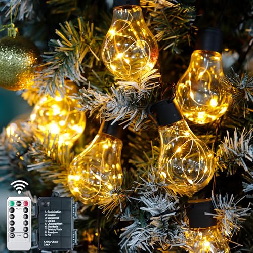 DSLebeen Outdoor Lichterkette Außen Batterie Timer 9M 12 Birnen A60 LED Fernbedienung Lichterkette mit 8 Modi IP64 Lichterketten für Weihnachten Fenster Treppen Gärten Pavillons Hochzeiten von DSLebeen