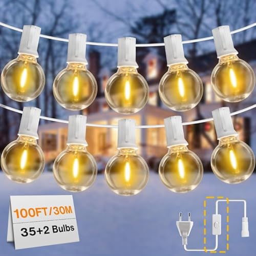 DSLebeen Outdoor Lichterkette Außen&Innen,30M/100FT 35+2 G40 LEDs Lichterkette mit Leitungsschalter Wasserdicht und Bruchsicher Lichterketten für Garten Balkon Hochzeit Party(Weißes Kabel) von DSLebeen