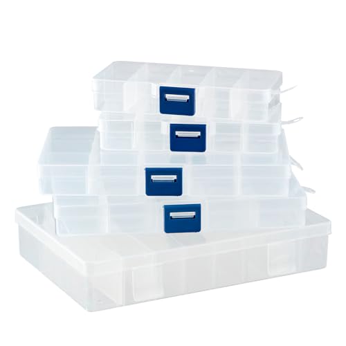 DSM-Verbindungstechnik Set aus 5 Sortierboxen mit verstellbaren Fächern aus Kunststoff | Aufbewahrungsbox Organizer Sortimentskasten Perlenbox | 2 Boxen 10 Fächer, 2 Boxen 15 Fächer, 1 Box 24 Fächer von DSM-Verbindungstechnik