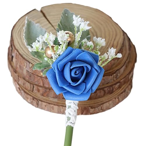 DSOUWEH Breites Anwendungsspektrum: Hochzeits Boutonniere Armband – gutes Handgefühl, stabil fixiert, realistisches Aussehen, Bräutigam Boutonniere, Klein Blau von DSOUWEH