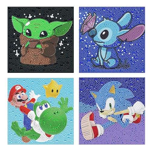 DSTLWBCS Diamond Painting 4 pcs, 5D DIY Diamant Malerei Set, Diamond Painting Kits für Kinder, Crystal Diamond Painting, Cartoon Theme Diamant, Arts Craft für Home Wand Decor von DSTLWBCS