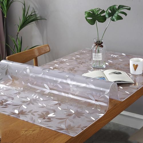 Tischschutz Dicke 1.5mm,Transparente Matt Tischfolie abwischbar,Gefrostet Tischdecken rutschfeste,Schreibtisch Ölbeständig,Tischmatte Durchsichtige Wasserdicht (Flower,50x90cm) von DSWZLQDXB