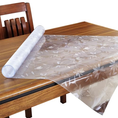 Tischschutz Eckig mit Blumen Bedruckt,Transparente Tischfolie,Schutzfolie Abwaschbare abwischbar,PVC Tischdecken rutschfeste,Durchsichtige Schreibtisch,Tischmatte Ölbeständig (2mm,60x90cm) von DSWZLQDXB