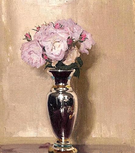 DTAUPREB Malen nach Zahlen-Set DIY-Ölgemälde rosa Rosen in einer silberglänzenden Vase Malen nach Zahlen Zeichnung auf Leinwand Kunstdekor-Geschenke von DTAUPREB