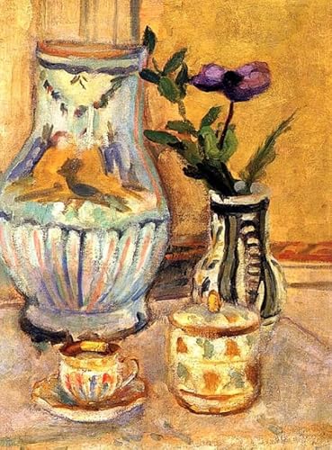 DTAUPREB Malen nach Zahlen-Set für Erwachsene Stillleben mit Vase Henri Lebasque DIY-Ölgemälde auf Leinwand mit Pinseln Acrylpigment Zeichnung Lackierung von DTAUPREB