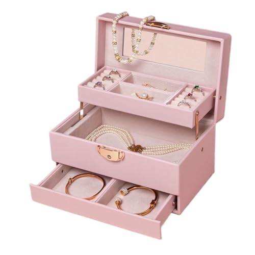 Aufbewahrungsbox Einfache Leichte Luxus-Schmuckschatulle, Aufbewahrungsbox, Mehrschichtige, Exquisite Schublade, Ohrring-, Armband- Und Halsketten-Schmuckschatulle Display-Aufbewahrungsbox(Pink) von DTQBYOY