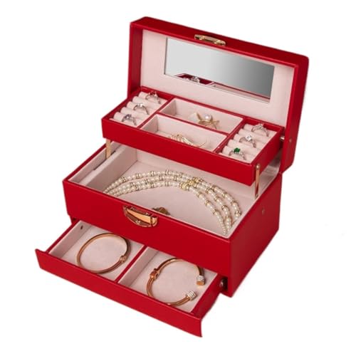 Aufbewahrungsbox Einfache Leichte Luxus-Schmuckschatulle, Aufbewahrungsbox, Mehrschichtige, Exquisite Schublade, Ohrring-, Armband- Und Halsketten-Schmuckschatulle Display-Aufbewahrungsbox(Red) von DTQBYOY