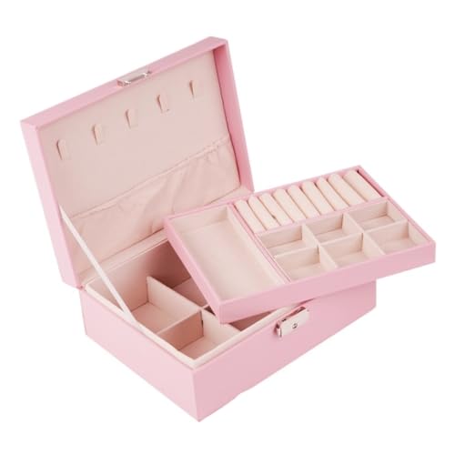 Aufbewahrungsbox Einfache Leichte Luxus-Schmuckschatulle Aus Massivholz, Abschließbar, Verpackung, Lederbox, Uhrenabzeichen, Schmuckaufbewahrung, Schmuckschatulle Display-Aufbewahrungsbox(Pink) von DTQBYOY