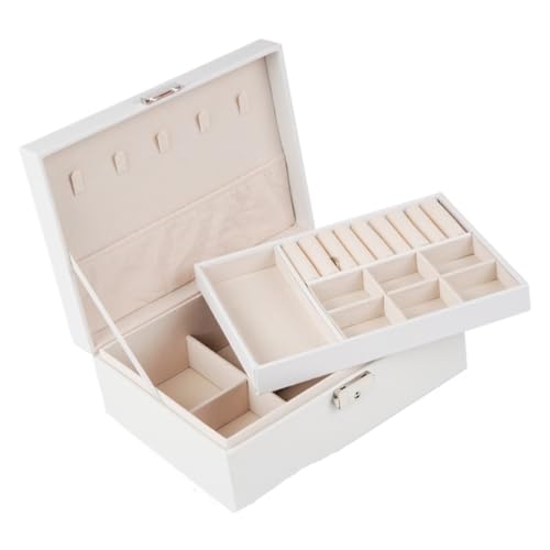 Aufbewahrungsbox Einfache Leichte Luxus-Schmuckschatulle Aus Massivholz, Abschließbar, Verpackung, Lederbox, Uhrenabzeichen, Schmuckaufbewahrung, Schmuckschatulle Display-Aufbewahrungsbox(White) von DTQBYOY