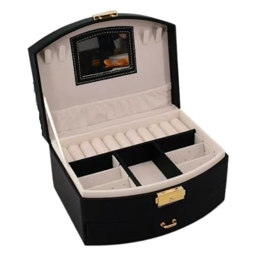 Aufbewahrungsbox Einfache Schmuckschatulle Aus Leder, Fächerförmige, Doppelschichtige Schublade Mit Schloss, Aufbewahrungsbox For Ohrringe, Halsketten Und Ringe Display-Aufbewahrungsbox(Schwarz) von DTQBYOY