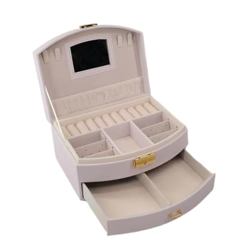 Aufbewahrungsbox Einfache Schmuckschatulle Aus Leder, Fächerförmige, Doppelschichtige Schublade Mit Schloss, Aufbewahrungsbox For Ohrringe, Halsketten Und Ringe Display-Aufbewahrungsbox(White) von DTQBYOY