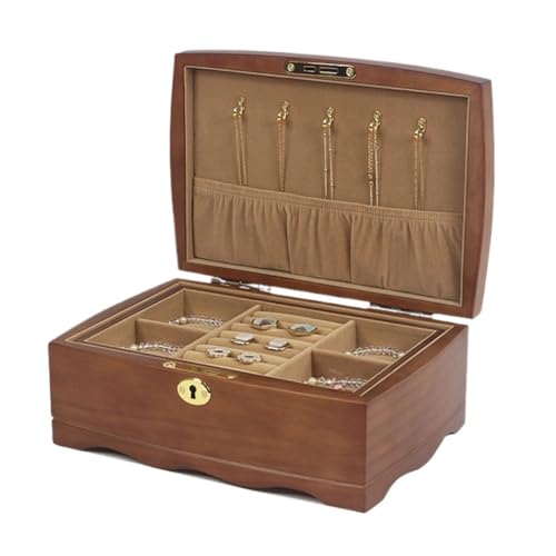 Aufbewahrungsbox Schmuckschatulle Aus Holz Mit Schloss, Exquisiter, Luxuriöser Retro-Schmuckschatulle Aus Holz Im Europäischen Stil, Handschmuck-Aufbewahrungsbox, Schmuckschatulle Display-Aufbewahrung von DTQBYOY