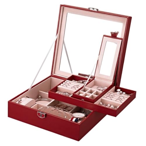 Aufbewahrungsbox Schmuckschatulle Im Europäischen Stil Mit Schloss, Aufbewahrungsbox For Schmuck, Schmuck-Sammelbox, Aufbewahrungsbox For Uhren, Halsketten Und Armbänder Display-Aufbewahrungsbox(Red) von DTQBYOY