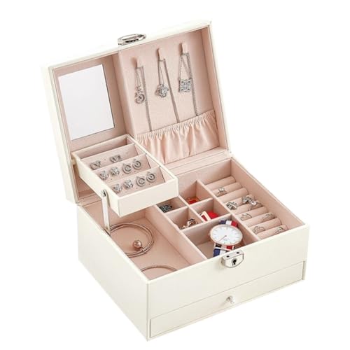 Aufbewahrungsbox Schmuckschatulle Im Schlichten Stil Mit Schubladen, Große, Mehrschichtige, Ausziehbare Schmuckschatulle, Tragbare Aufbewahrungsbox Aus Leder For Schmuck Display-Aufbewahrungsbox(White von DTQBYOY