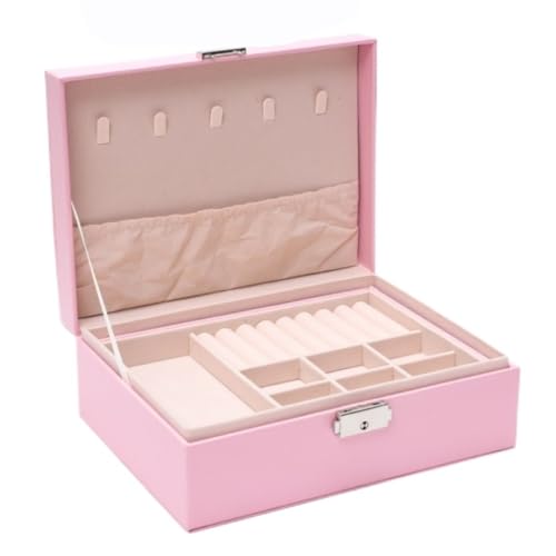 Aufbewahrungsbox Schmuckschatulle Mit Zweischichtigem Fach, Schmuckschatulle For Ohrringe, Ringe Und Halsketten, Staubdichtes Schloss, Aufbewahrungsbox For Schmuck Display-Aufbewahrungsbox(Pink) von DTQBYOY