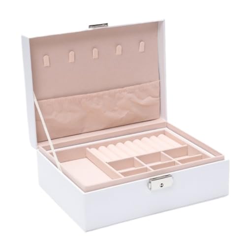 Aufbewahrungsbox Schmuckschatulle Mit Zweischichtigem Fach, Schmuckschatulle For Ohrringe, Ringe Und Halsketten, Staubdichtes Schloss, Aufbewahrungsbox For Schmuck Display-Aufbewahrungsbox(White) von DTQBYOY