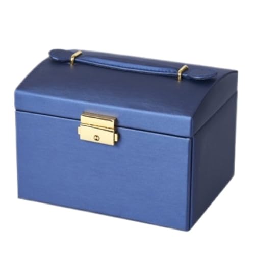 DTQBYOY Aufbewahrungsbox Abschließbare Schmuckschatulle, Multifunktionale, Tragbare Aufbewahrungsbox for Halsketten Und Schmuck, Tragbar, Mit Spiegel Display-Aufbewahrungsbox(Blue) von DTQBYOY