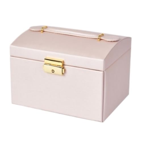 DTQBYOY Aufbewahrungsbox Abschließbare Schmuckschatulle, Multifunktionale, Tragbare Aufbewahrungsbox for Halsketten Und Schmuck, Tragbar, Mit Spiegel Display-Aufbewahrungsbox(Pink) von DTQBYOY