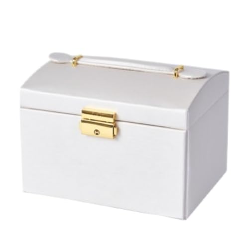 DTQBYOY Aufbewahrungsbox Abschließbare Schmuckschatulle, Multifunktionale, Tragbare Aufbewahrungsbox for Halsketten Und Schmuck, Tragbar, Mit Spiegel Display-Aufbewahrungsbox(White) von DTQBYOY