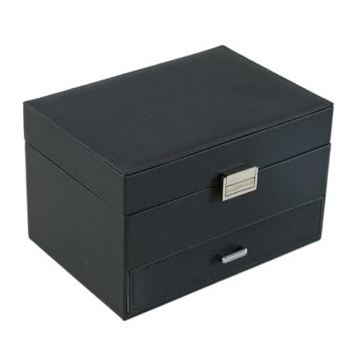 DTQBYOY Aufbewahrungsbox Aufbewahrungsbox Aus PU-Leder Im Koreanischen Stil, Mehrschichtige Schmuckschatulle, Süße Schublade, Schmuckschatulle for Halsketten Und Ringe Display-Aufbewahrungsbox(Black) von DTQBYOY