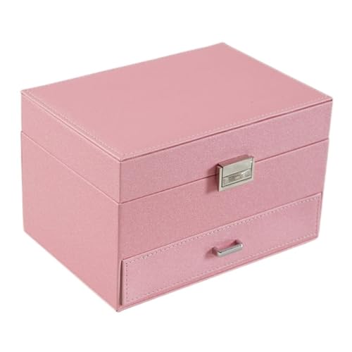 DTQBYOY Aufbewahrungsbox Aufbewahrungsbox Aus PU-Leder Im Koreanischen Stil, Mehrschichtige Schmuckschatulle, Süße Schublade, Schmuckschatulle for Halsketten Und Ringe Display-Aufbewahrungsbox(Pink) von DTQBYOY