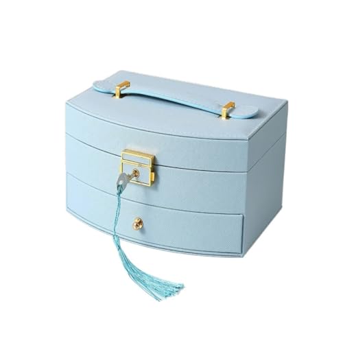 DTQBYOY Aufbewahrungsbox Doppelschichtige Leder-Schmuckaufbewahrungsbox, Einzelschublade, Schmuckschatulle, Schmuckaufbewahrungsbox For Geschenke Display-Aufbewahrungsbox(Blue) von DTQBYOY