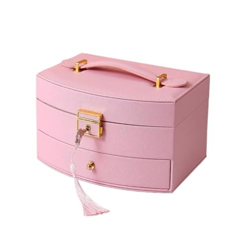 DTQBYOY Aufbewahrungsbox Doppelschichtige Leder-Schmuckaufbewahrungsbox, Einzelschublade, Schmuckschatulle, Schmuckaufbewahrungsbox For Geschenke Display-Aufbewahrungsbox(Pink) von DTQBYOY