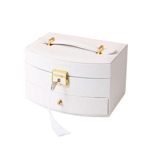 DTQBYOY Aufbewahrungsbox Doppelschichtige Leder-Schmuckaufbewahrungsbox, Einzelschublade, Schmuckschatulle, Schmuckaufbewahrungsbox For Geschenke Display-Aufbewahrungsbox(White) von DTQBYOY