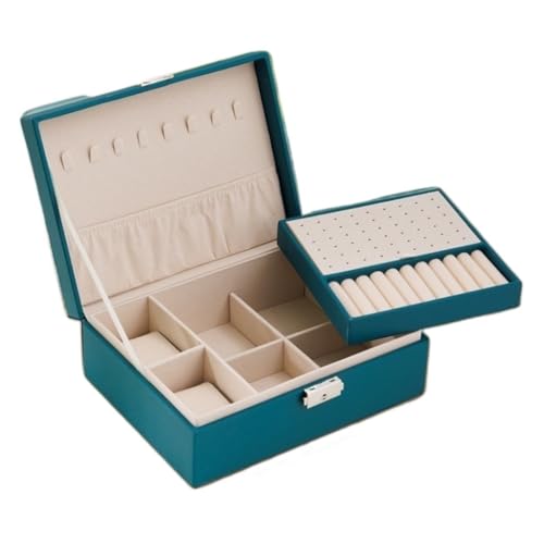 DTQBYOY Aufbewahrungsbox Doppelschichtige Schmuckschatulle Aus Leder, Schmuckschatulle for Ohrringe, Halsketten, Handschmuck Mit Schloss, Schmuckaufbewahrungsbox Display-Aufbewahrungsbox(Green) von DTQBYOY