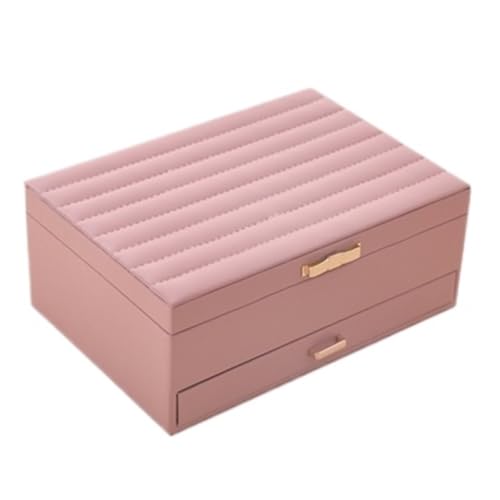 DTQBYOY Aufbewahrungsbox Doppelschichtige Schmuckschatulle Tragbare Aufbewahrungsbox For Ohrringe Im Europäischen Stil Einfache Ohrringe Ringe Handschmuck Display-Aufbewahrungsbox(Pink) von DTQBYOY