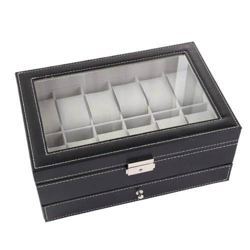 DTQBYOY Aufbewahrungsbox Doppelschichtige Uhrenbox Aus Holz Und Leder Mit Transparentem Fenster, Aufbewahrungsbox for Schmuck, Business-Schmuckverpackung Display-Aufbewahrungsbox von DTQBYOY