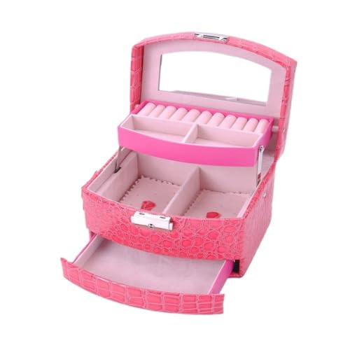 DTQBYOY Aufbewahrungsbox Dreischichtige Schmuckaufbewahrungsbox, Multifunktionale Aufbewahrungsbox, Schmuckaufbewahrungsbox, Display-Schmuckschatulle Display-Aufbewahrungsbox(Pink) von DTQBYOY