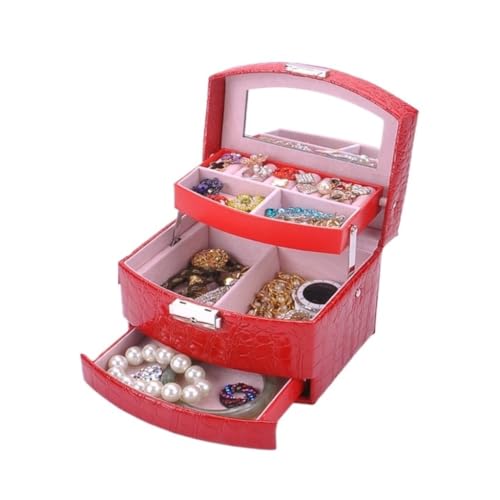 DTQBYOY Aufbewahrungsbox Dreischichtige Schmuckaufbewahrungsbox, Multifunktionale Aufbewahrungsbox, Schmuckaufbewahrungsbox, Display-Schmuckschatulle Display-Aufbewahrungsbox(Red) von DTQBYOY