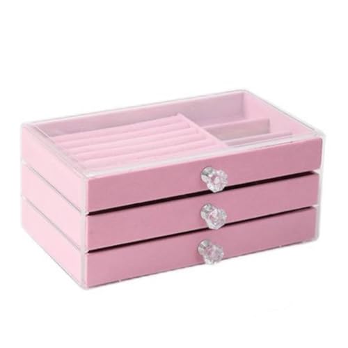 DTQBYOY Aufbewahrungsbox Dreischichtige Schmuckschatulle Aus Acryl, Antioxidative Aufbewahrungsbox for Ohrringe Und Halsketten Aus Samt Display-Aufbewahrungsbox(Pink) von DTQBYOY