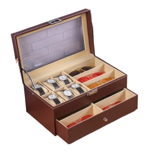 DTQBYOY Aufbewahrungsbox Einfache, Leichte Aufbewahrungsbox for Uhren Im Luxusstil, Schmuckschatulle Aus Pu-Leder, Doppellagige Aufbewahrungsbox for Sonnenbrillen Display-Aufbewahrungsbox(Brown) von DTQBYOY