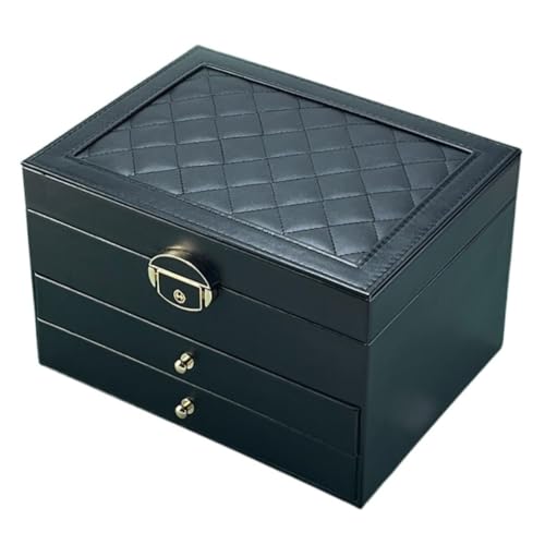 DTQBYOY Aufbewahrungsbox Einfache Große Dreischichtige Schmuckschatulle Desktop-Aufbewahrungsbox Schmucktrennwand Platzierungsfach Schublade Display-Aufbewahrungsbox(Black) von DTQBYOY