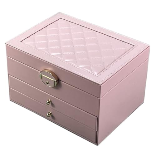 DTQBYOY Aufbewahrungsbox Einfache Große Dreischichtige Schmuckschatulle Desktop-Aufbewahrungsbox Schmucktrennwand Platzierungsfach Schublade Display-Aufbewahrungsbox(Pink) von DTQBYOY