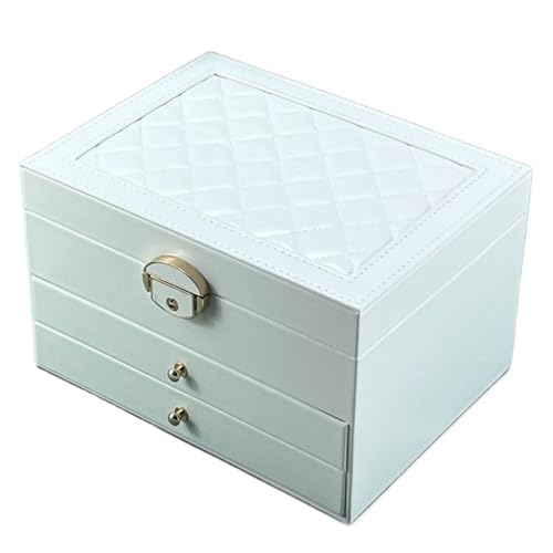 DTQBYOY Aufbewahrungsbox Einfache Große Dreischichtige Schmuckschatulle Desktop-Aufbewahrungsbox Schmucktrennwand Platzierungsfach Schublade Display-Aufbewahrungsbox(White) von DTQBYOY