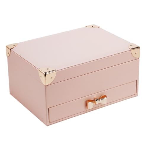 DTQBYOY Aufbewahrungsbox Einfache Leichte Luxus Dreischichtige Schmuckschatulle Aufbewahrungsbox Flip Schublade Schmuck Aufbewahrungsbox Home Schmuck Aufbewahrung Display-Aufbewahrungsbox(Pink) von DTQBYOY