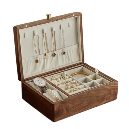 DTQBYOY Aufbewahrungsbox Einfache Leichte Luxus-Halskettenuhr-Schmuckschatulle Aus Schwarzem Walnussholz, Massivholz-Schmuck-Aufbewahrungsbox Mit Antioxidationsmittel Display-Aufbewahrungsbox(White) von DTQBYOY