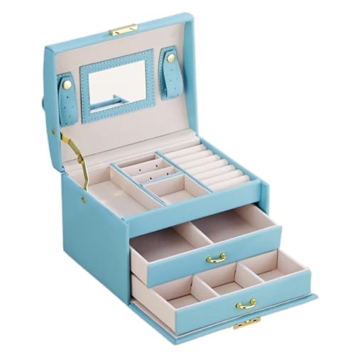 DTQBYOY Aufbewahrungsbox Einfache Leichte Luxus-Schmuckschatulle, Tragbare Aufbewahrungsbox Mit Zwei Schubladen for Ringe, Halsketten Und Ohrringe, Handschmuck Display-Aufbewahrungsbox(Blue) von DTQBYOY