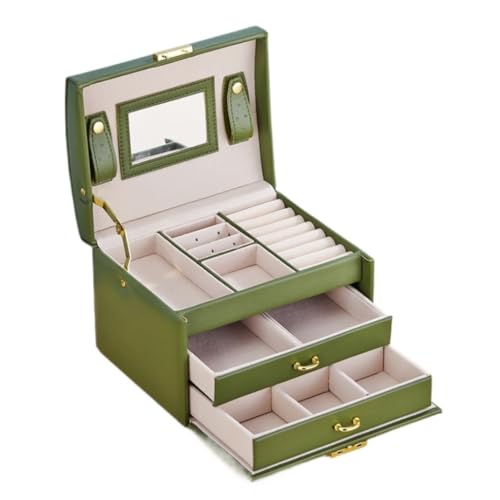 DTQBYOY Aufbewahrungsbox Einfache Leichte Luxus-Schmuckschatulle, Tragbare Aufbewahrungsbox Mit Zwei Schubladen for Ringe, Halsketten Und Ohrringe, Handschmuck Display-Aufbewahrungsbox(Green) von DTQBYOY