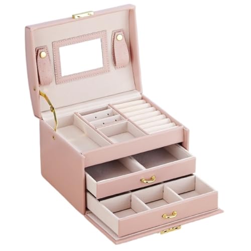 DTQBYOY Aufbewahrungsbox Einfache Leichte Luxus-Schmuckschatulle, Tragbare Aufbewahrungsbox Mit Zwei Schubladen for Ringe, Halsketten Und Ohrringe, Handschmuck Display-Aufbewahrungsbox(Pink) von DTQBYOY