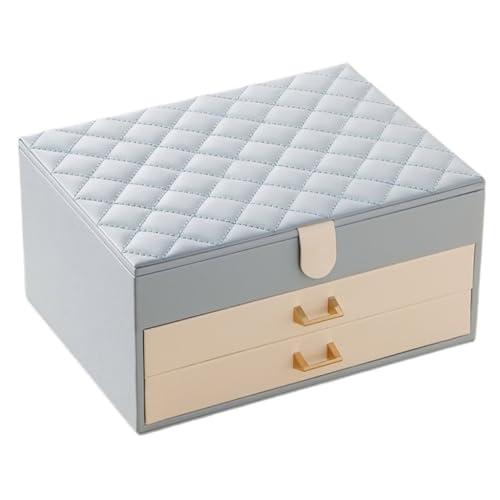 DTQBYOY Aufbewahrungsbox Einfache Leichte Luxus-Schmuckschatulle Pu-Leder-Schublade Dreischichtige Schmuck-Aufbewahrungsbox Schmuck-Aufbewahrungsbox Home Display-Aufbewahrungsbox(Blue) von DTQBYOY