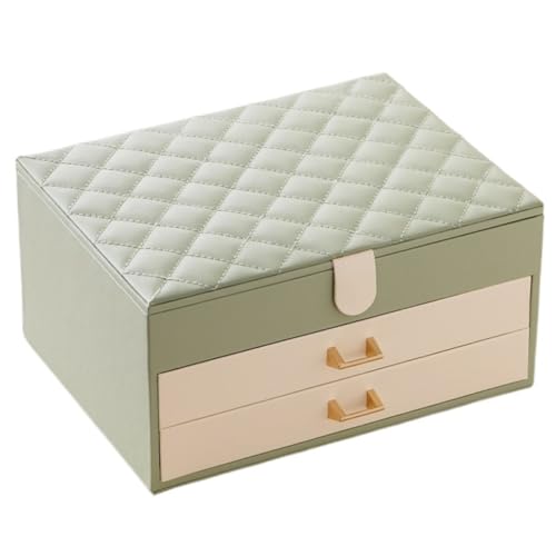 DTQBYOY Aufbewahrungsbox Einfache Leichte Luxus-Schmuckschatulle Pu-Leder-Schublade Dreischichtige Schmuck-Aufbewahrungsbox Schmuck-Aufbewahrungsbox Home Display-Aufbewahrungsbox(Green) von DTQBYOY