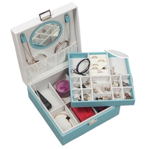 DTQBYOY Aufbewahrungsbox Einfache Leichte Schmuckaufbewahrungsbox Im Luxusstil Mit Schleife, Dreilagige Schmuckschatulle Aus Leder for Damen Display-Aufbewahrungsbox(Blue) von DTQBYOY