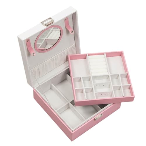 DTQBYOY Aufbewahrungsbox Einfache Leichte Schmuckaufbewahrungsbox Im Luxusstil Mit Schleife, Dreilagige Schmuckschatulle Aus Leder for Damen Display-Aufbewahrungsbox(Pink) von DTQBYOY